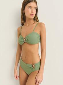 Nöista Summer Holiday Beach Solid Bikini Set - Green - View 5
