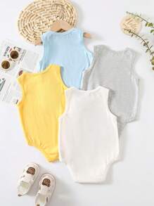 4件套新生儿男宝宝可爱卡通印花无袖连体衣套装，夏季图案 - 彩色 - 查看 9