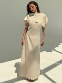 Aloruh Women's Elegant Solid Color Empire Waist Dress