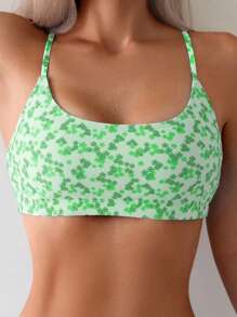 Swim Mod Random Print Floral Bikini Swimsuit, Summer Beach - Green - View 5