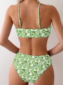 SHEIN Swim Women Summer Beach Ditsy Floral Spaghetti Strap Wireless Bikini 2-Piece Set, Random Print - Multicolor - View 2