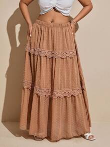 Viva Relle Jupe ample style A à dentelle contrastée pour femmes grandes tailles