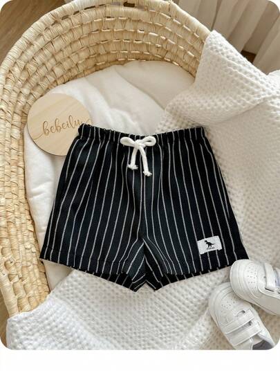 Baby Boy & Girl Elastic Waist Colorful Striped Decorative Tags Casual Shorts