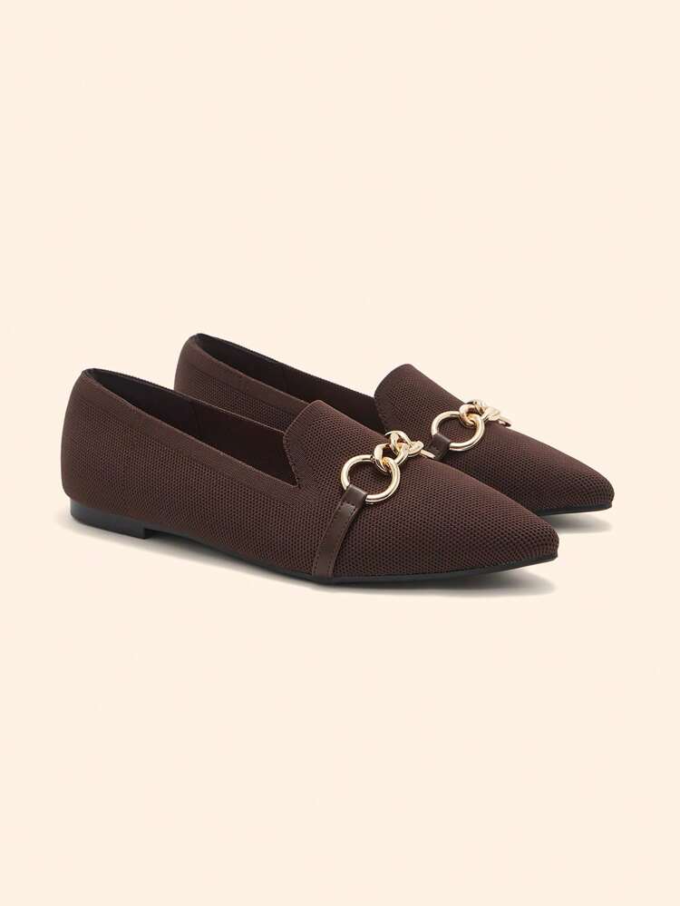 CUCCOO BASICS Women's Fashionable Coffee-Colored Knit Material Comfortable Breathable Loafer Flats, Suitable For Commuting, Dating, Gathering, Shopping, Party, Holiday, And Casual Occasions For Christmas Spring Shoes