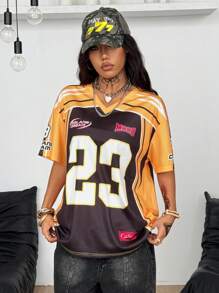 Coolane Camiseta de jersey con cuello en V, gráficos, de malla transpirable para mujer, adecuada para usar en la calle, salidas y actividades deportivas en verano