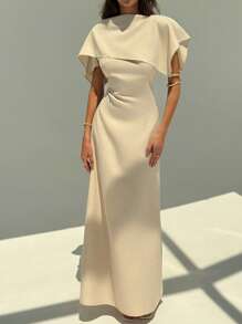 Aloruh Women's Elegant Solid Color Empire Waist Dress