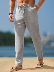 Manfinity RSRT Men's Plain Colored Tapered Casual Pants For Vacation Beach Wear For Men - Dark Grey - View 3