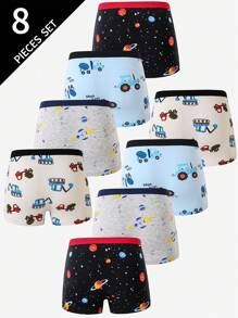 8件装 男童柔软棉质可爱火箭和汽车印花三角裤 男童平角裤 儿童开学时尚