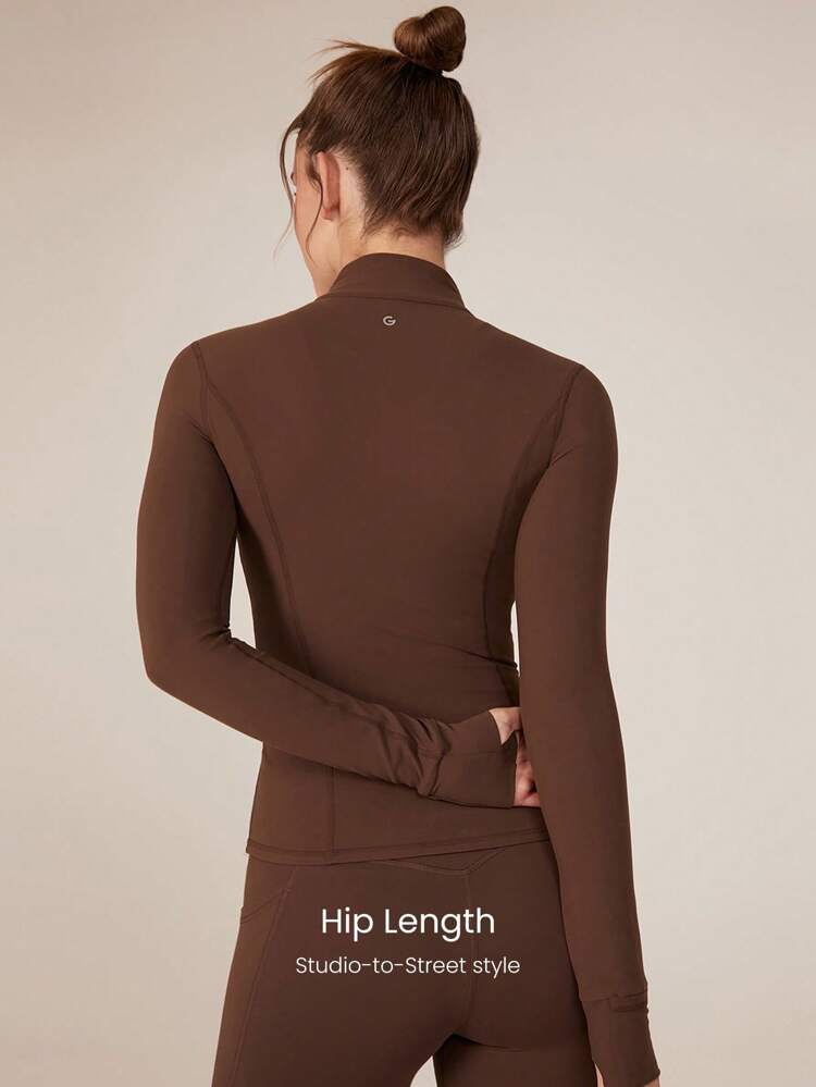 FeatherFit™ Slim-It Streamline Performance Secure Pockets Zip Up Long Sleeve Jacket Low Impact Yoga Pilates Daily Spring Summer