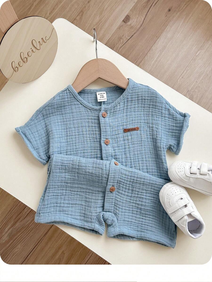 Conjunto veraniego de pelele y pantalón corto de color liso y estilo informal para bebé recién nacido niño