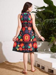 少女甜美花卉印花露肩连衣裙，时尚 - 彩色 - 查看 2