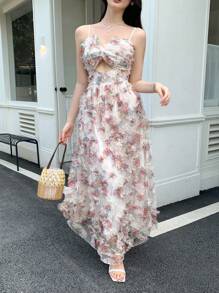 SHEIN LUNE 女士时尚优雅花卉图案吊带连衣裙 - 彩色 - 查看 6