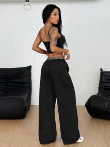 Coolane 女士夏季休闲运动针织两件套背心和运动裤外出套装，2 件，返校服 - 黑色 - 查看 6