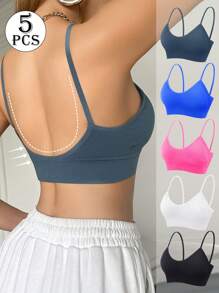 SHEIN 5件套女士无缝吊带背心，无钢圈罩杯，柔软舒适 - 彩色 - 查看 2
