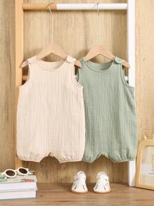 Set de 2 piezas de chaleco y peto sin mangas de color liso de popelina para bebé niño recién nacido, para verano