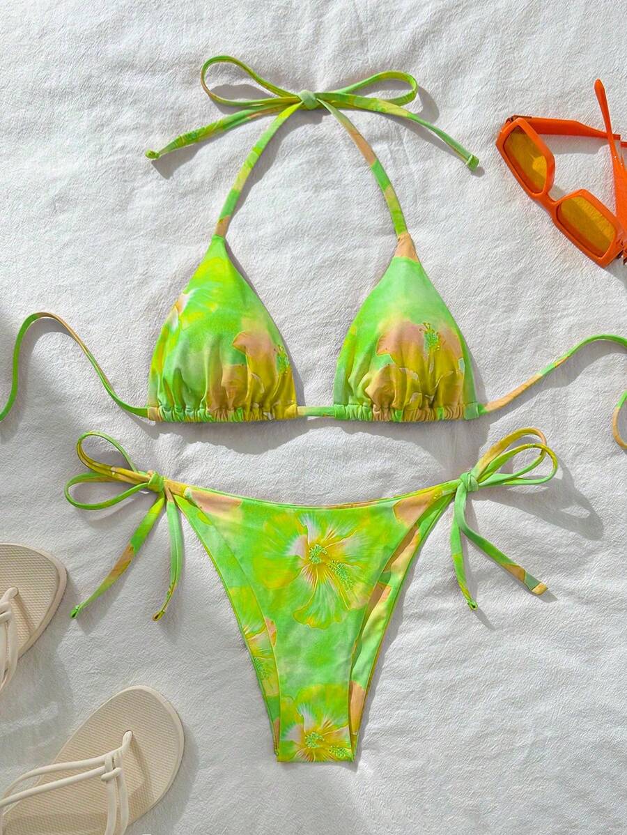 Swim Vcay Women's Random Print Halter Tie Bikini Set, Sexy For Summer - Multicolor - View 1