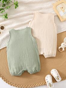 Set de 2 piezas de chaleco y peto sin mangas de color liso de popelina para bebé niño recién nacido, para verano