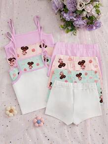 8件套女童简约时尚可爱图案印花吊带背心和三角裤内衣套装 - 彩色 - 查看 2