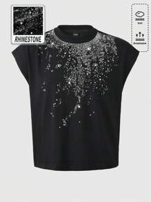 ROMWE MEN Street Life Áo ba lỗ dáng rộng đính kim cương lấp lánh cho nam - màu đen - Xem 1