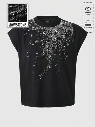 Street Life Camiseta de tirantes holgada y corta para hombre con decoración de strass