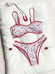 SHEIN 2pcs/Set New Multi-Color Ditsy Floral Side Cut-Out High Cut Bikini Swimsuit Set, Beachwear & Vacation For Summer