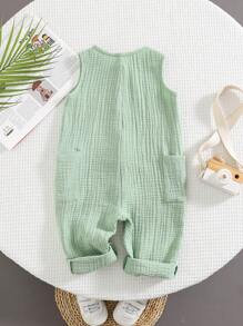 Mono de tirantes de gasa verde casual y versátil para bebé recién nacido niño, adecuado para la playa y salidas - Multicolor - Ver 2