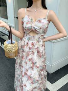SHEIN LUNE 女士时尚优雅花卉图案吊带连衣裙 - 彩色 - 查看 3