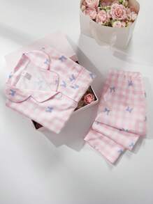 SHEIN Bộ 2 món quần dài thoải mái in họa tiết quả anh đào cho bé gái và áo tay ngắn, thích hợp làm đồ mặc ở nhà - Nhiều màu - Xem 10