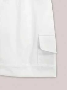 SHEIN LUNE Quần short thể thao nữ có dây rút, quần short ống rộng rộng rãi, có gấu quần - trắng - Xem 3