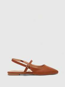 CUCCOO BIZCHIC Women's Brown Point Toe Flat Buckle Strap Comfortable Versatile Office Shoes, Backless Slingback Flat Shoes For Christmas Spring Shoes Fall Shoes - Brown - View 8