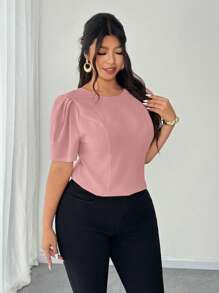 Elenzga Camisa de manga corta elegante minimalista y sexy con lazo en talla grande