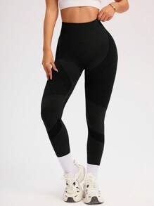 Gameset SHEIN Sport 女士高腰无缝紧身裤两件装。长款提拉罗纹针织瑜伽裤，适合健身房锻炼和日常运动。多色套装。 - 彩色 - 查看 3