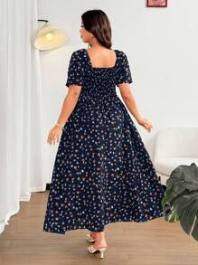 Flirla Váy đi biển ren hoa thanh lịch gợi cảm cỡ lớn - Màu xanh hải quân - Xem 5