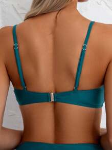 Swim Chiccia Solid Color Shiny Aqua Blue Shell Bikini Swimsuit Set, Beach Outfit For Women For Summer Beach Vacation - Teal Blue - View 5