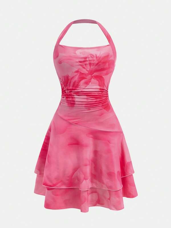 Rochie Tween Girl Fusion casual cu imprimeu floral și talie încrețită, confortabilă și minimalistă