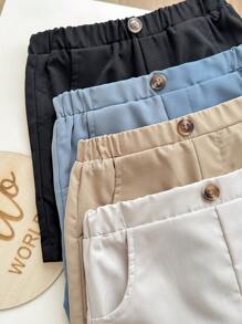 4PCS Baby Boy Casual College Style Solid Color Button Pocket Design Shorts,Loose & Comfortable,Spring/Summer Korean & Japanese Multi-Occasion Wear - Multicolor - View 5