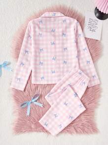 Bộ đồ ngủ 2 món cho bé gái tuổi mới lớn - Quần dài in họa tiết bướm & kẻ caro dễ thương & áo len cardigan Bộ đồ ngủ thoải mái - Nhiều màu - Xem 2