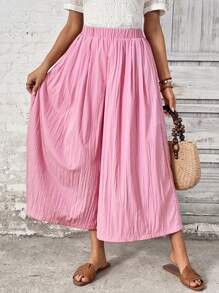 SHEIN Unity Light Pink,Autumn,Boho,Vacation Summer New Colorful Wide Leg Pants Elastic Waist Versatile Loose Fit Straight Leg,Casual High Waist Skorts For Ladies - Pink - View 4