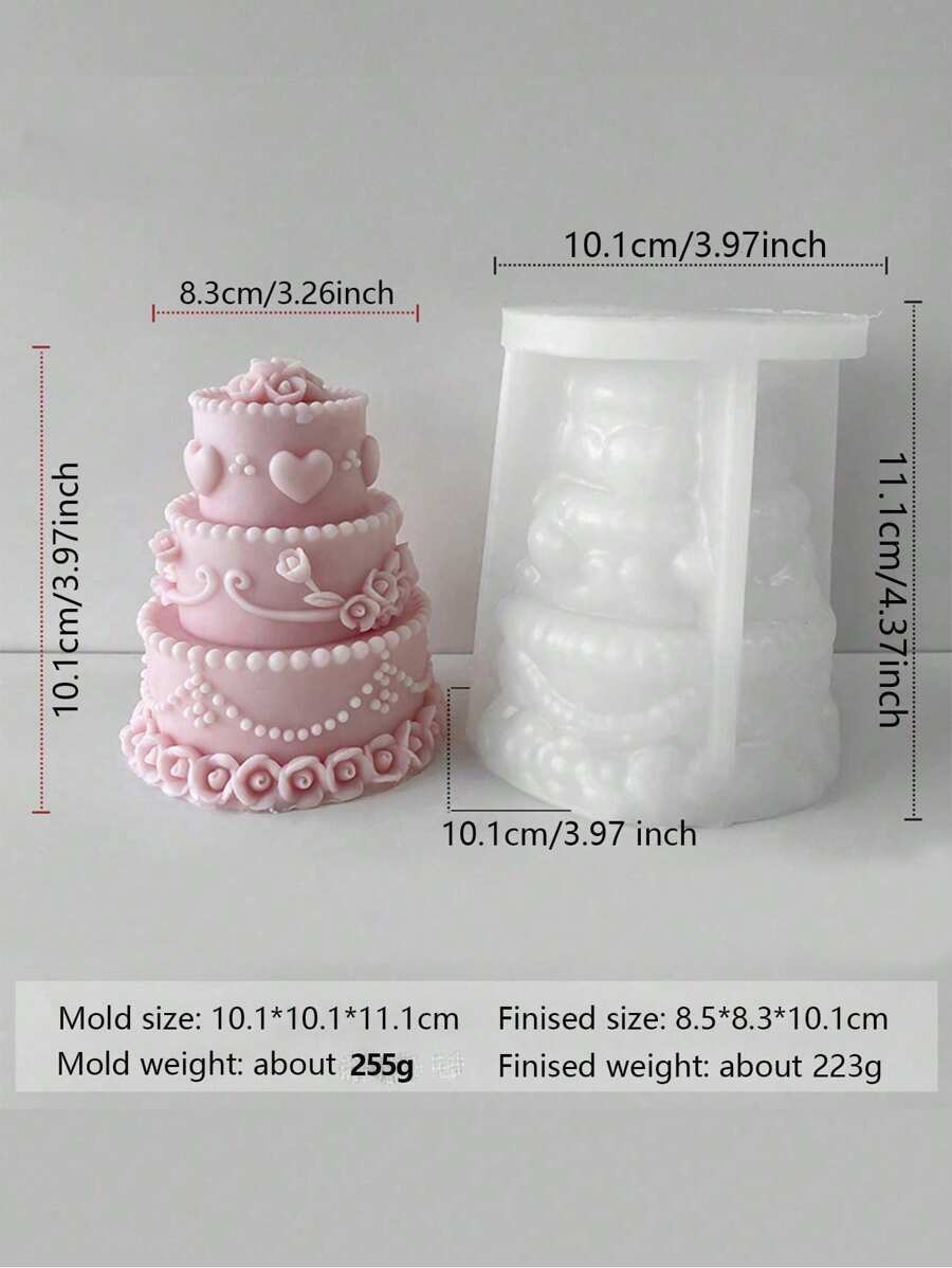 1Pc 3-Tier Heart & Rose Flower Silicone Mold Set For Candles, Resin Crafts - Perfect For Wedding Decorations & Birthday Party Aromatherapy Stones