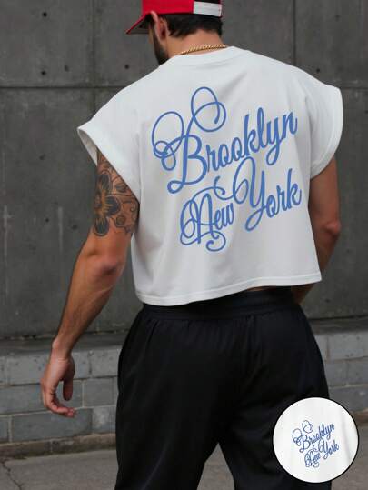 Manfinity Dauomo Camiseta corta de hombre con estampado de alfabeto inglés de verano