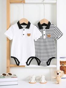 Set de 2 piezas de raniper casual con rayas para bebé recién nacido niño, adecuado para fiesta de cumpleaños, ceremonia, boda, baby shower