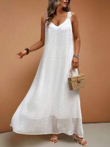 EMERY ROSE Vestido plus size feminino de férias com acabamento em renda e cor sólida estilo francês