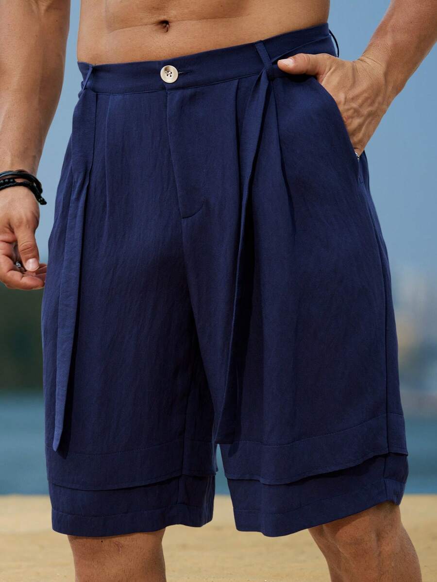 Manfinity RSRT Herren lässige, weite, einfarbige Shorts für den Urlaub - marineblau - Übersicht 1