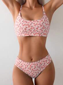 Swim Mod Conjunto de biquíni com estampa floral para férias na praia, estampa aleatória
