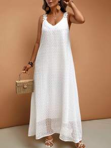 EMERY ROSE Vestido plus size feminino de férias com acabamento em renda e cor sólida estilo francês