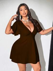 Viva Relle Plus Size Elegant Sexy Bodycon Dress - Brown - View 4