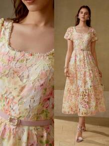 MOTF PREMIUM 仿珍珠饰边荷叶边连衣裙