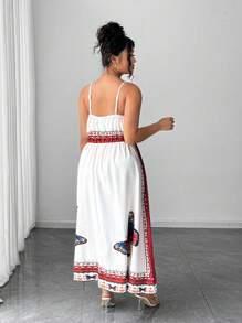 Elenzga Plus Size Women Summer Holiday Butterfly Print Twist Knot Strap Dress - White - View 2