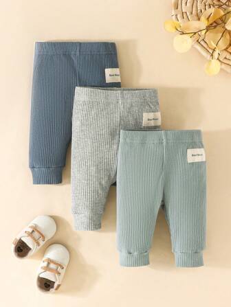 SHEIN 3-Pack Cotton Baby Pants, Casual Comfortable Soft Fashionable Cute Pants, Blue, Grey, Light Blue Colorways Fall Winter
