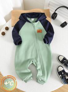 新生男婴/女婴可爱撞色连帽连体衣，秋冬 - 彩色 - 查看 3